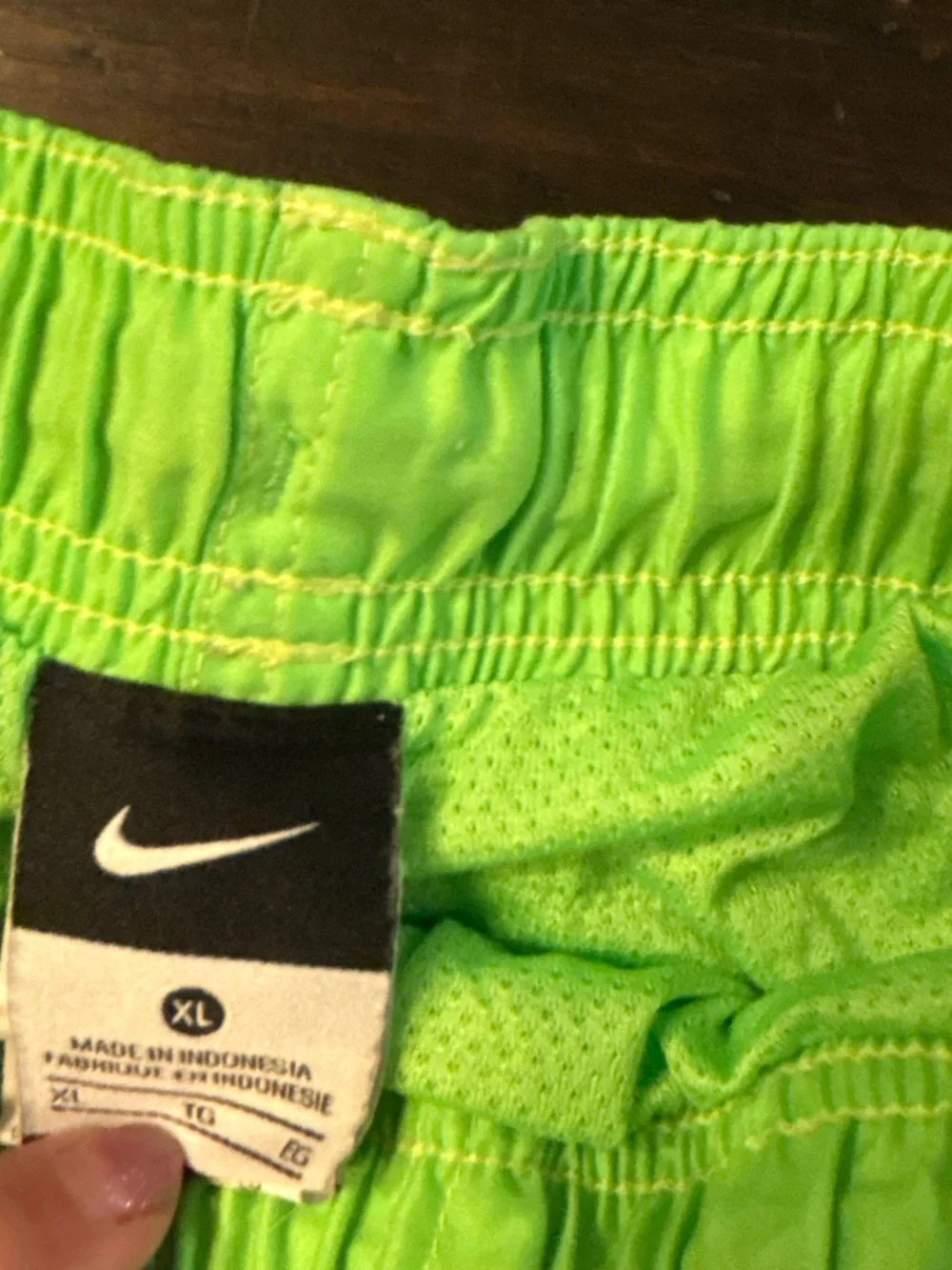 Nike Neon Green Kids' Athletic lined swim Shorts with Blue Swoosh size xl